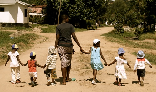 Children walking in a line
